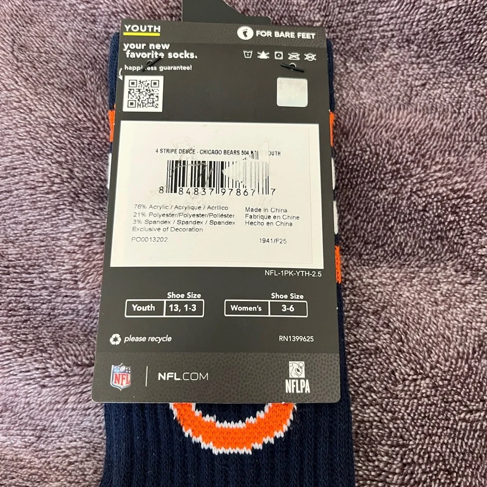 NFL Chicago Bears Navy and Orange Kids Socks women’s size3-6